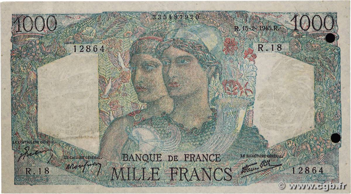 1000 Francs MINERVE ET HERCULE Faux FRANCE  1945 F.41.03x SUP+