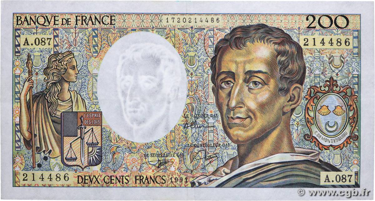 200 Francs MONTESQUIEU FRANKREICH  1991 F.70.11A87 fVZ