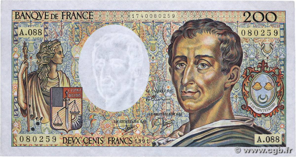 200 Francs MONTESQUIEU FRANCE  1991 F.70.11 TTB+