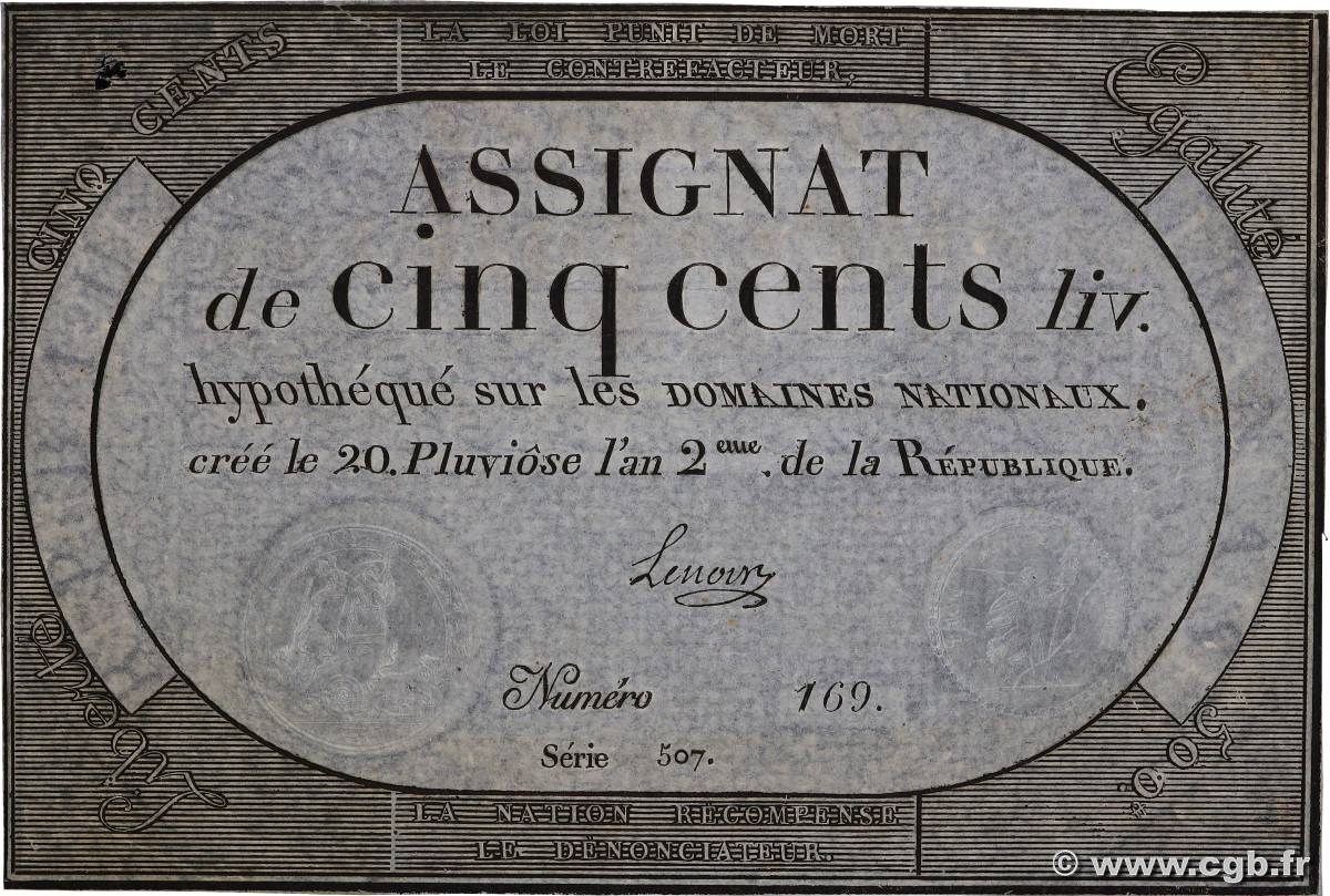 500 Livres FRANCIA  1794 Ass.47a EBC