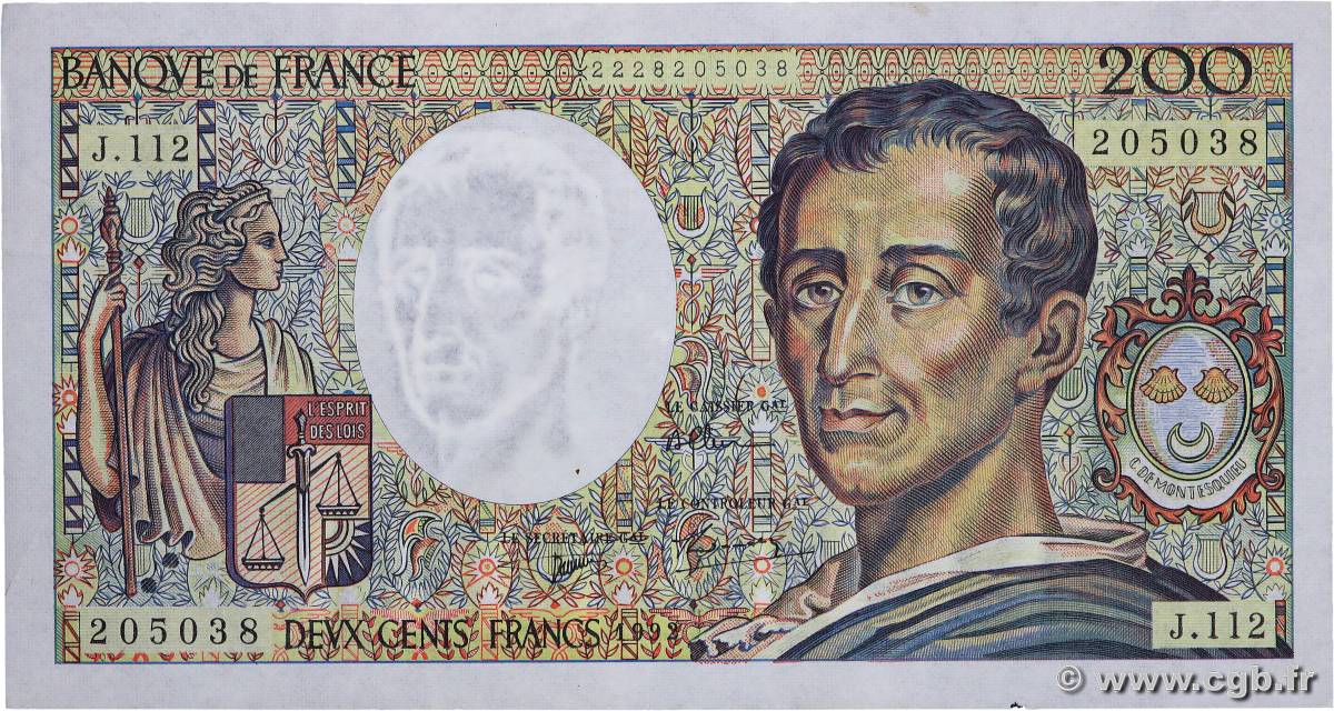 200 Francs MONTESQUIEU FRANCIA  1992 F.70.12a MBC+