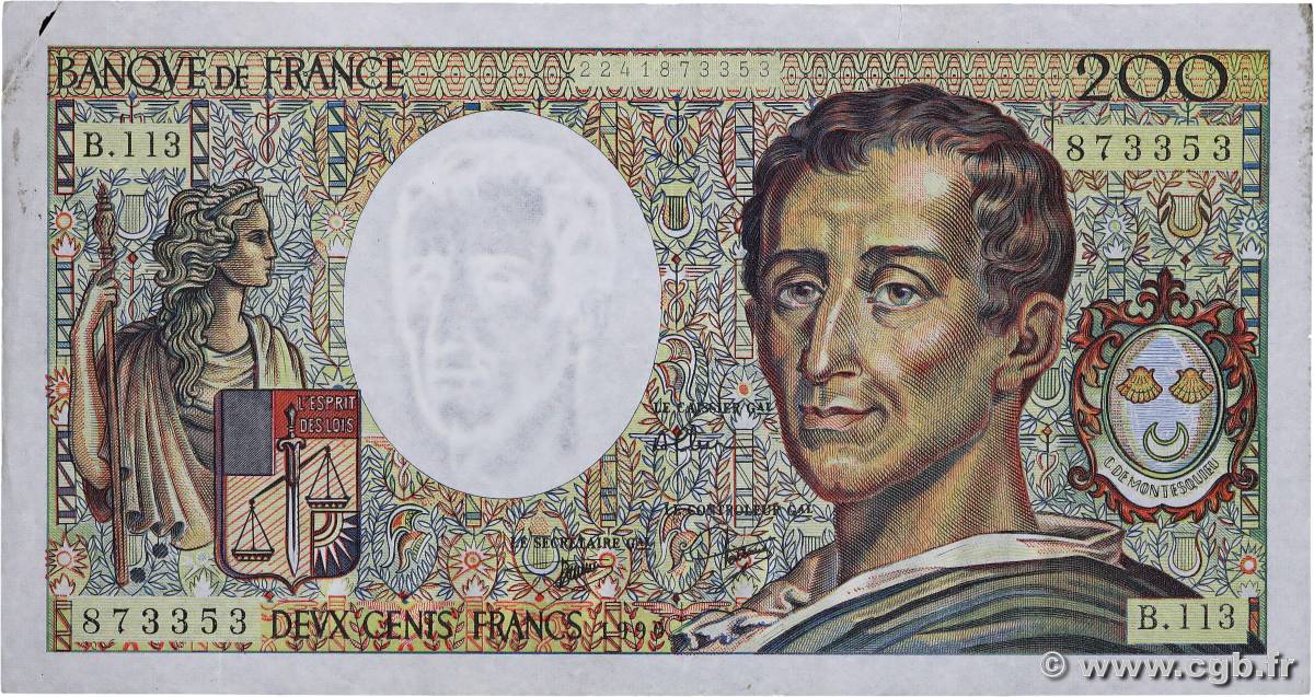 200 Francs MONTESQUIEU FRANCIA  1990 F.70.10c q.BB