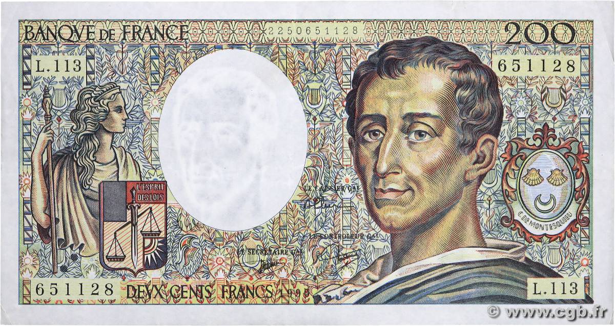 200 Francs MONTESQUIEU FRANCE  1990 F.70.10c VF+