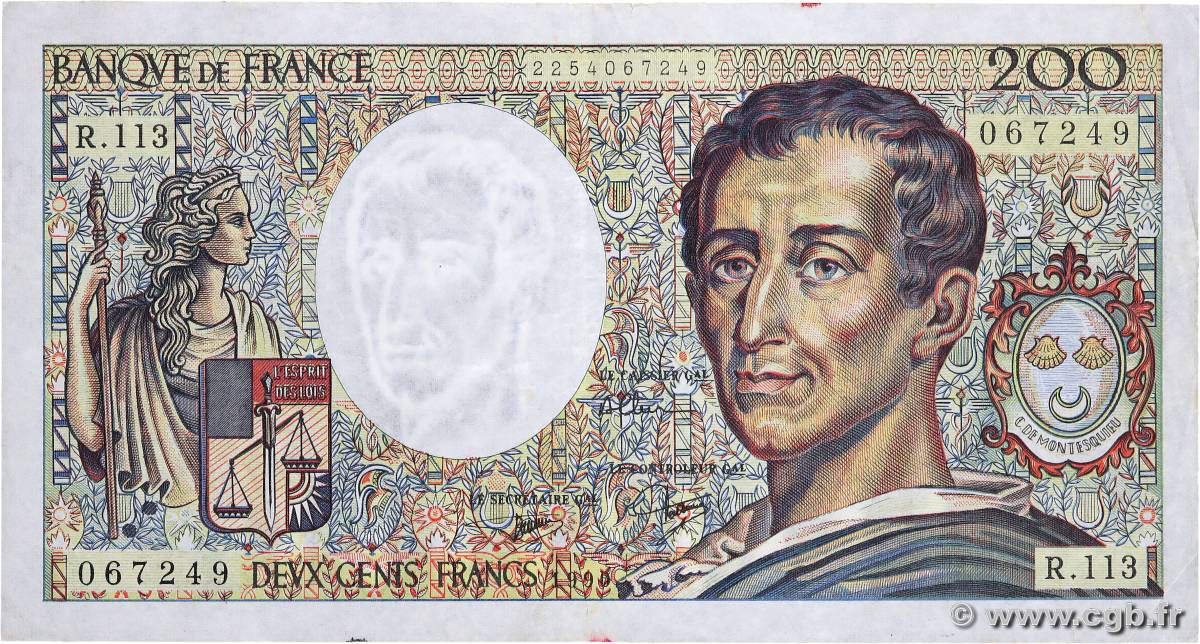 200 Francs MONTESQUIEU FRANCIA  1990 F.70.10c q.BB