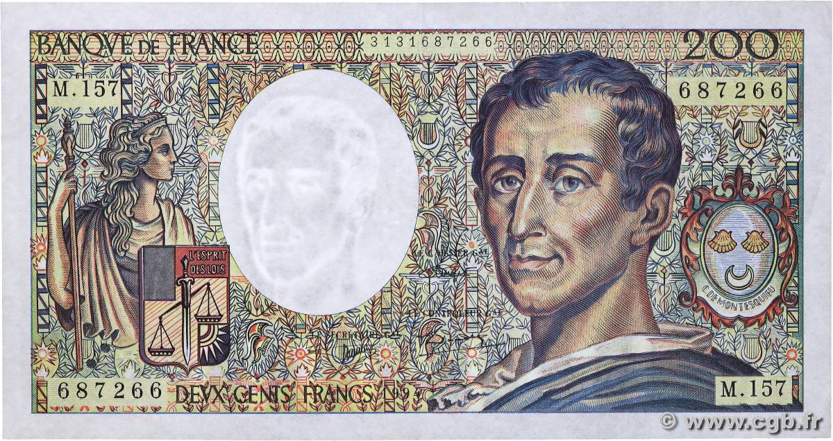 200 Francs MONTESQUIEU Modifié FRANCE  1994 F.70/2.01 VF+