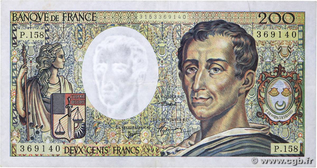 200 Francs MONTESQUIEU Modifié FRANCE  1994 F.70/2.01 VF