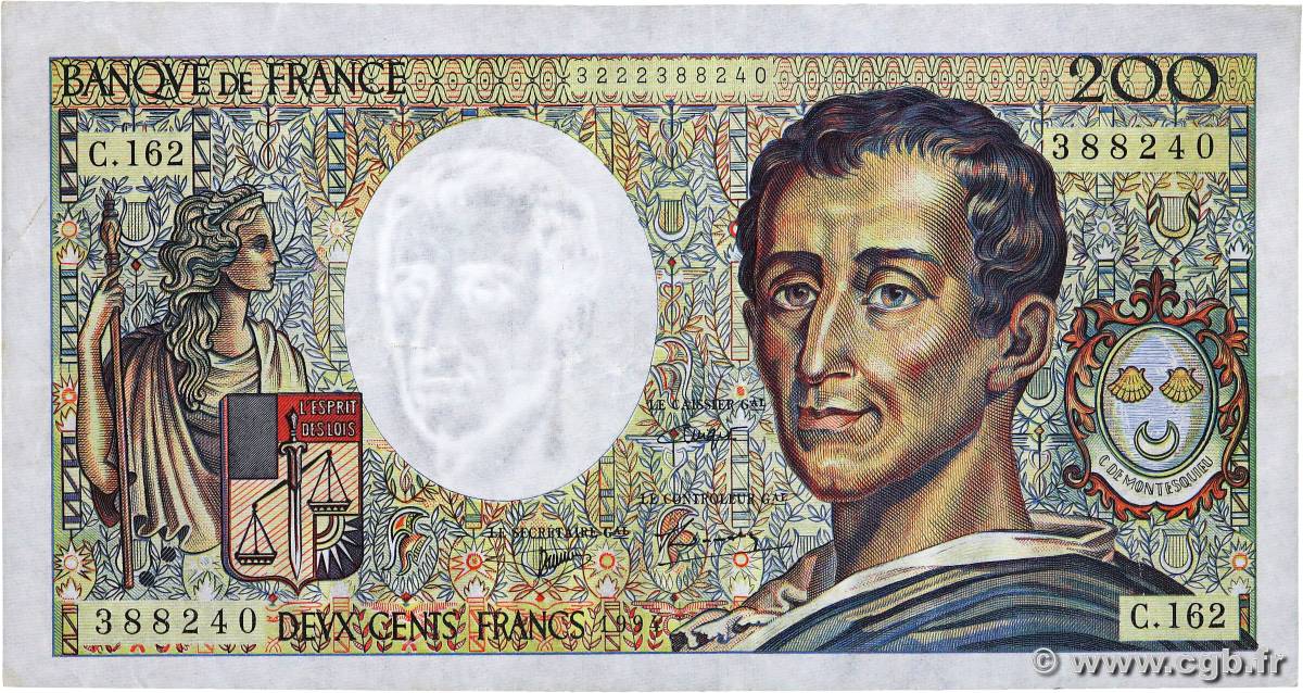 200 Francs MONTESQUIEU Modifié FRANCE  1994 F.70/2.01 pr.TTB