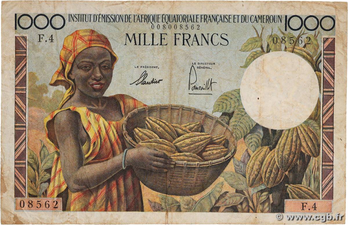 1000 Francs tpe 1957 IE AFRIQUE ÉQUATORIALE FRANÇAISE  1957 A.143a TB