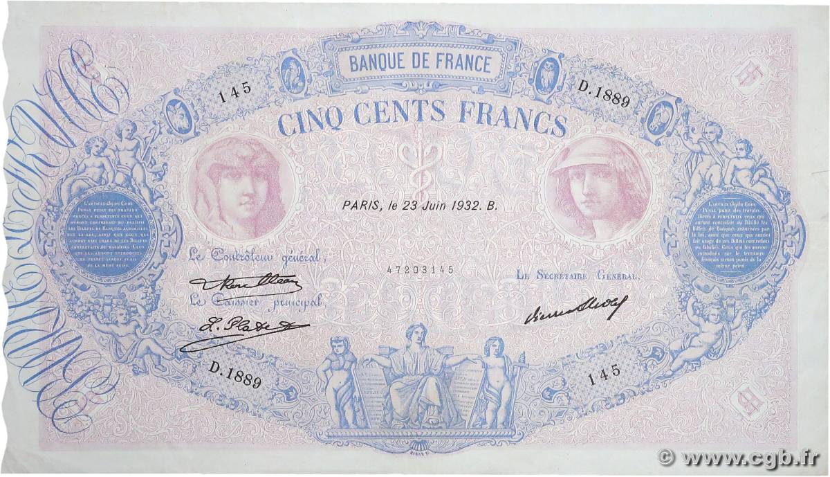 500 Francs BLEU ET ROSE FRANCIA  1932 F.30.35 MBC