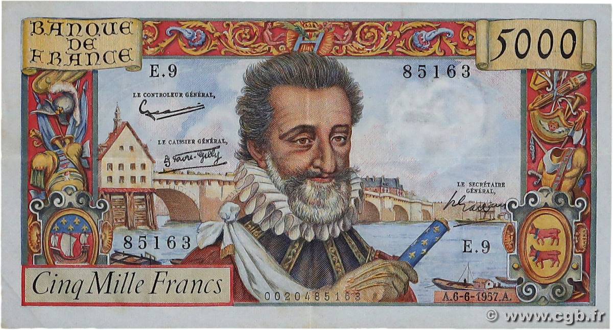 5000 Francs HENRI IV FRANCIA  1957 F.49.02 BB