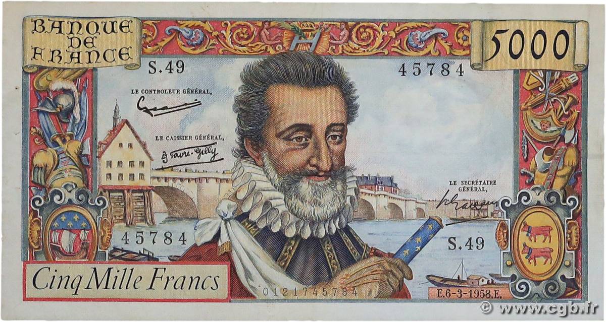 5000 Francs HENRI IV FRANKREICH  1958 F.49.06 fSS