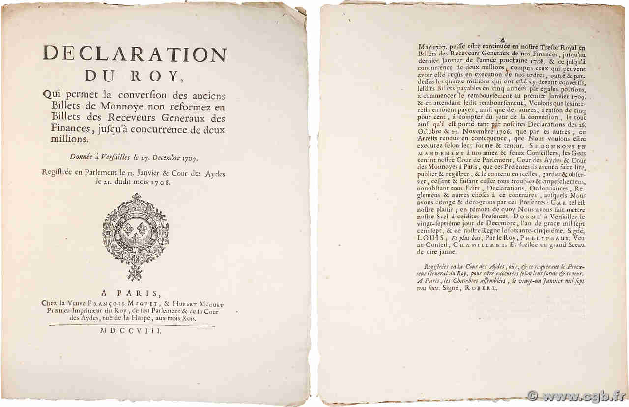 sans FRANCE régionalisme et divers Paris 1707  TTB+