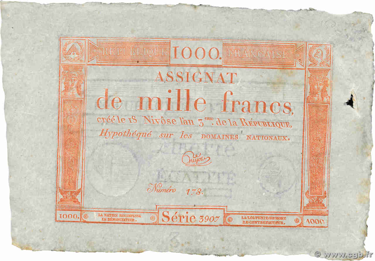 1000 Francs FRANCE  1795 Ass.50a SUP+