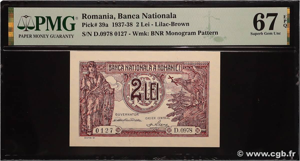 2 Lei ROMANIA  1938 P.039a UNC