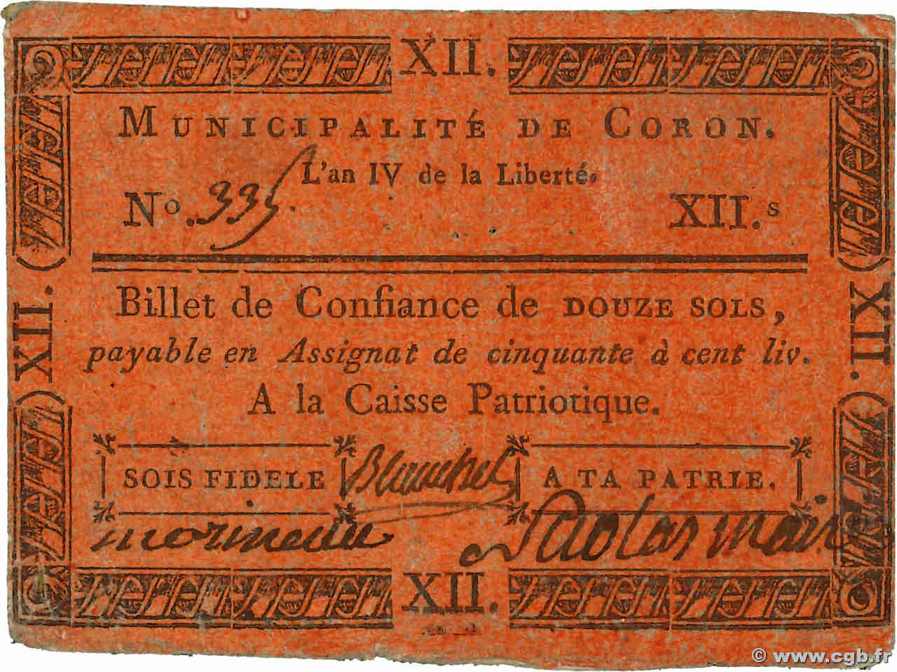 12 Sols FRANCE régionalisme et divers Coron  1792 Kc.49.030 TTB