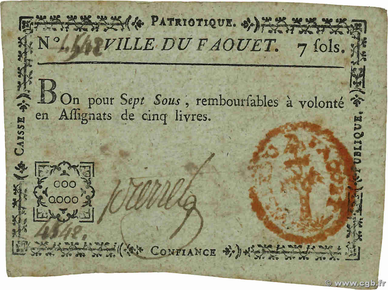 7 Sous FRANCE régionalisme et divers Le Faouet 1792 Kc.56.019 TTB