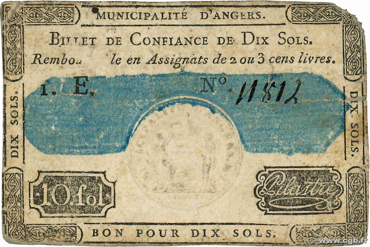 10 Sols FRANCE régionalisme et divers Angers 1792 Kc.49.004 TTB