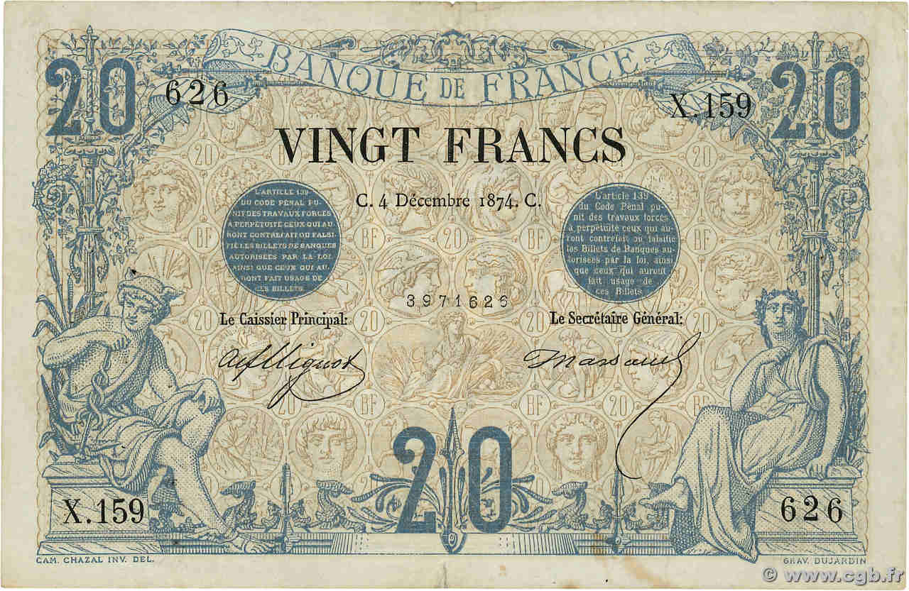20 Francs NOIR FRANCE  1874 F.09.01 F