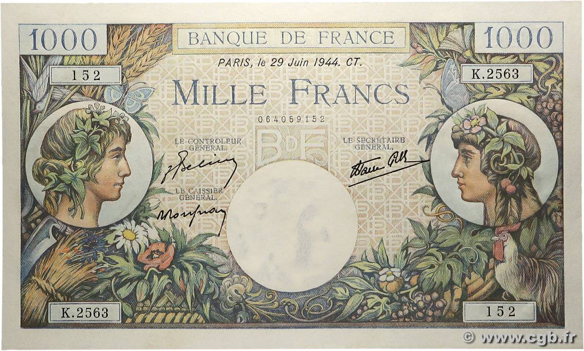 1000 Francs COMMERCE ET INDUSTRIE FRANCE  1944 F.39.09 pr.NEUF