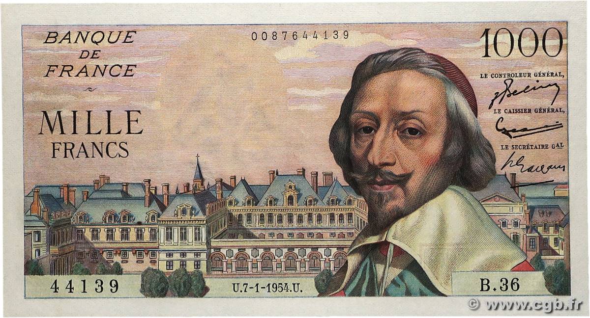 1000 Francs RICHELIEU FRANCE  1954 F.42.04 SPL+