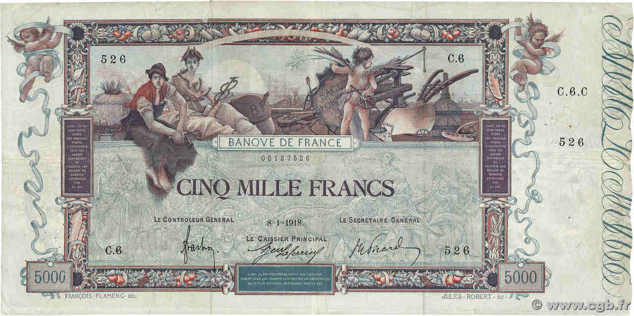 5000 Francs FLAMENG FRANCE  1918 F.43.01 TB
