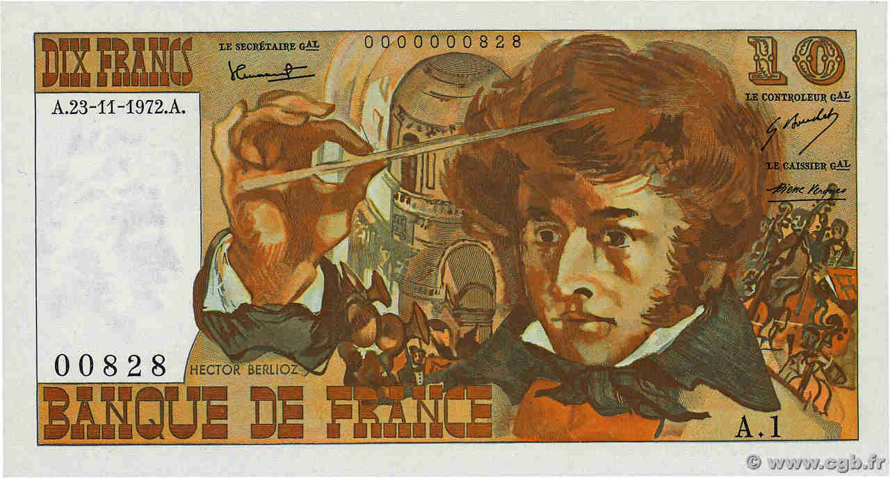 10 Francs BERLIOZ Petit numéro FRANCE  1972 F.63.01A1 pr.NEUF