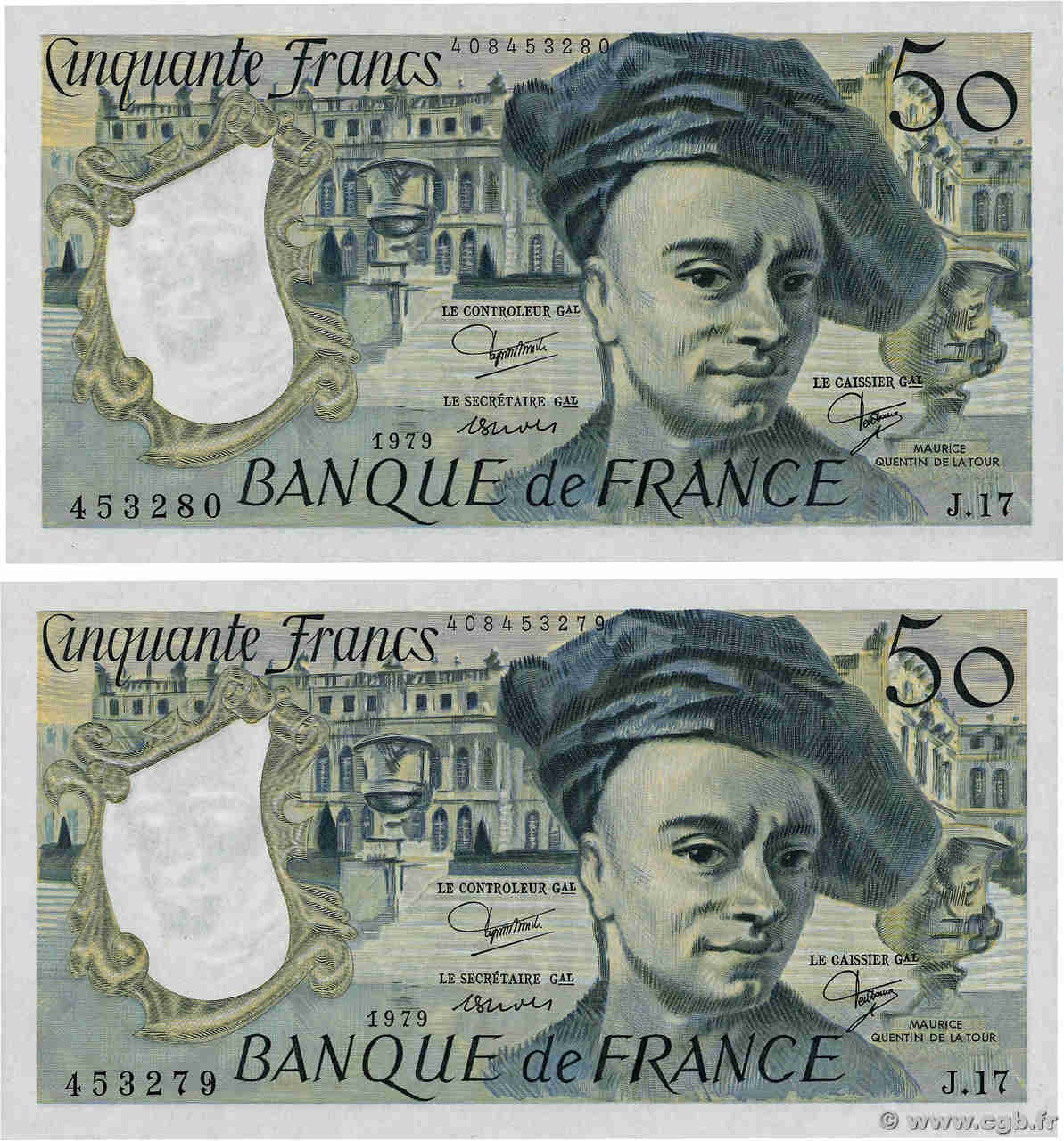 50 Francs QUENTIN DE LA TOUR Consécutifs FRANCIA  1979 F.67.05 SC+