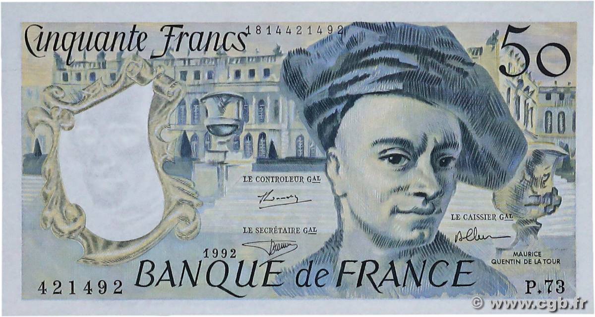 50 Francs QUENTIN DE LA TOUR FRANCE  1992 F.67.18 XF+