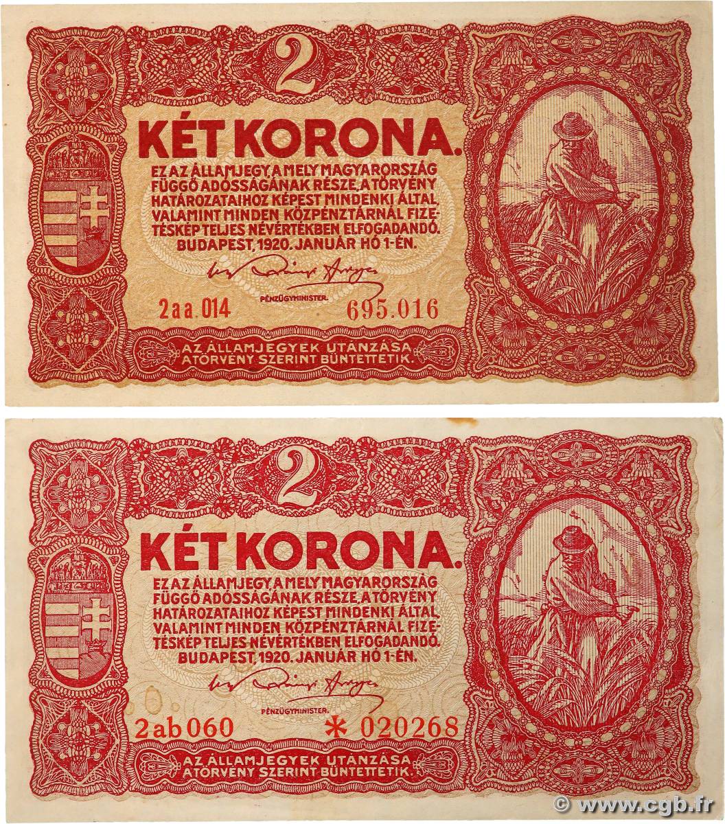 2 Korona Lot HONGRIE  1920 P.058 SUP+