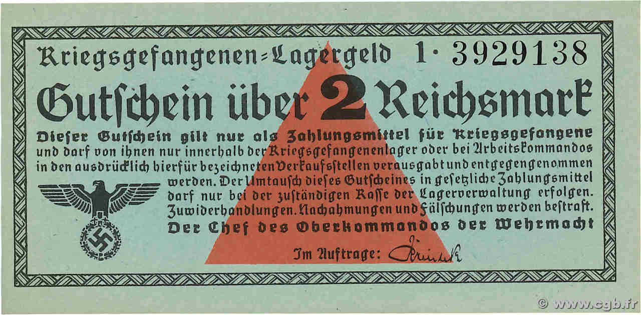 2 Reichsmark GERMANY  1939 R.519a UNC