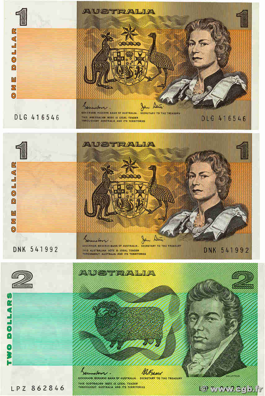 1 et 2 Dollars Lot AUSTRALIA  1979 P.42c et P.43e SC+