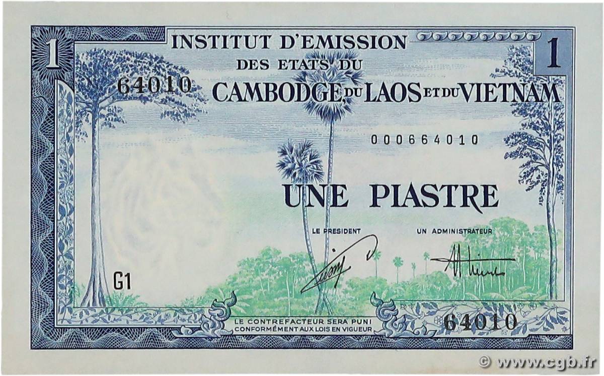 1 Piastre - 1 Dong FRENCH INDOCHINA  1954 P.105 AU+