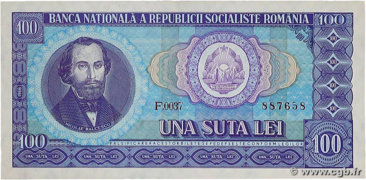 100 Lei ROMANIA  1966 P.097a AU+