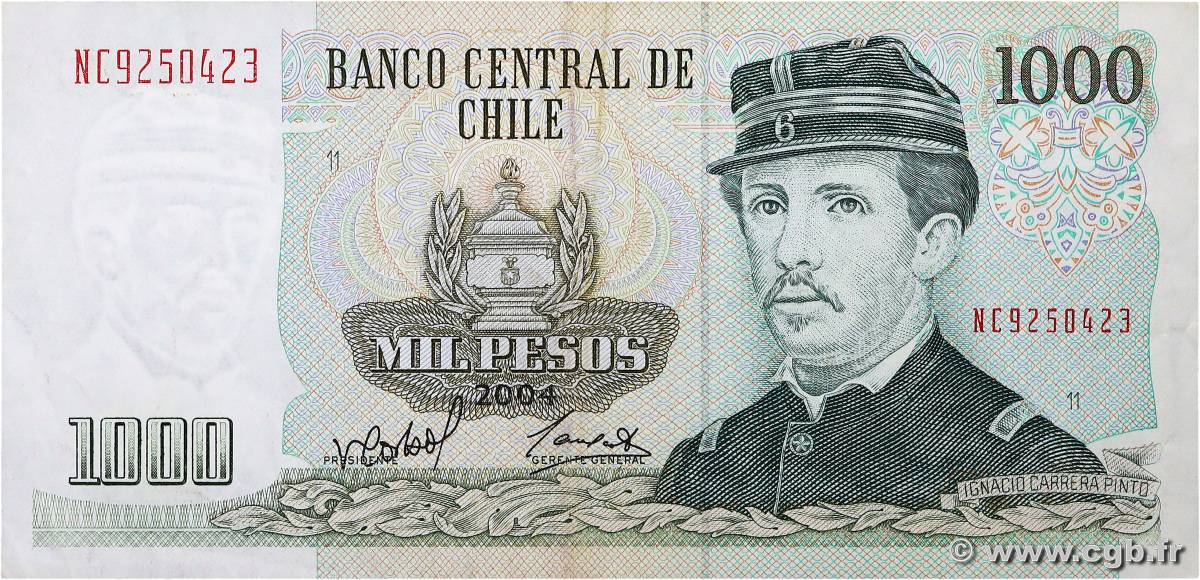 1000 Pesos CHILI  2004 P.154f TTB+