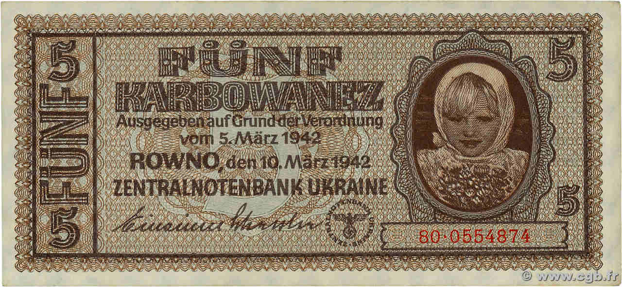 5 Karbowanez UCRAINA  1942 P.051 AU