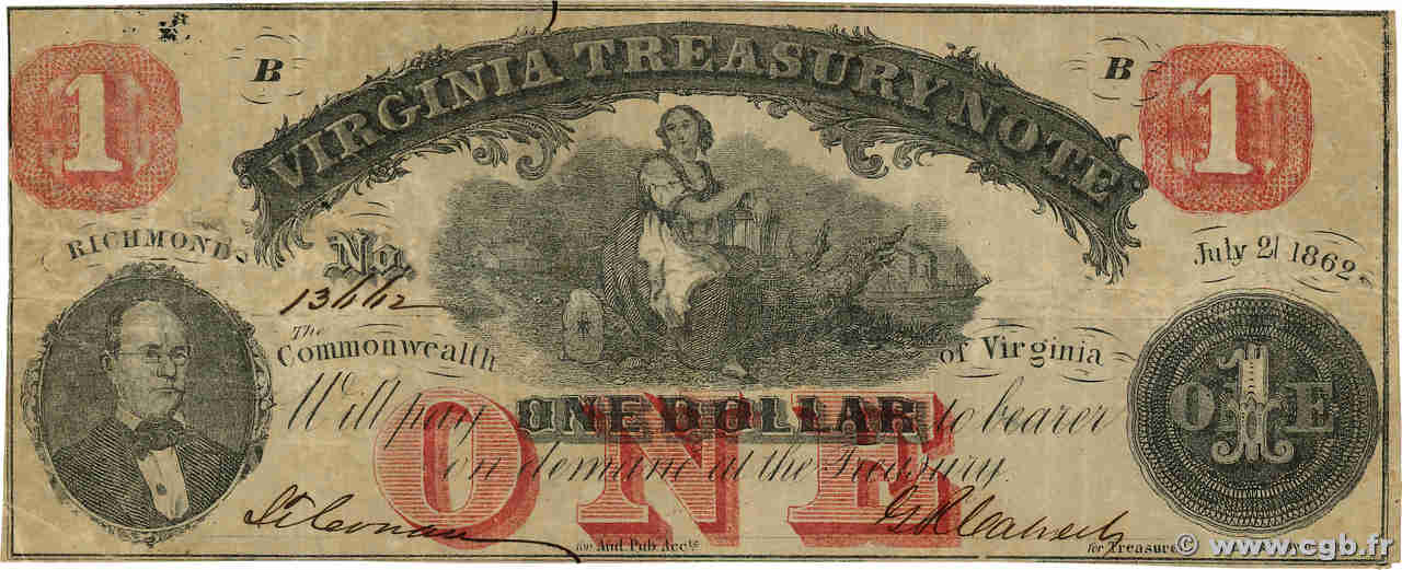 1 Dollar ÉTATS-UNIS D AMÉRIQUE Richmond 1862  TB+