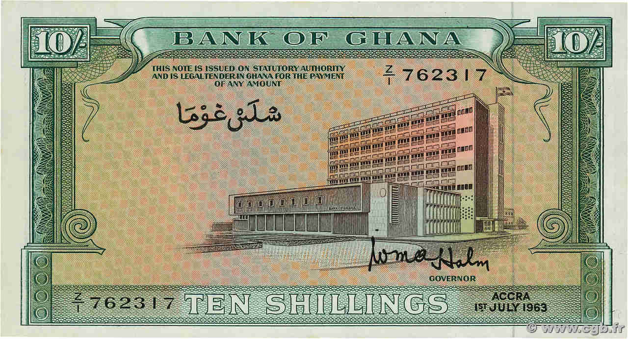 10 Shillings GHANA  1963 P.01d SC+