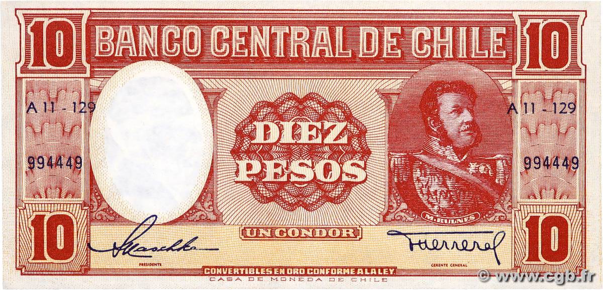 10 Pesos - 1 Condor CHILE  1958 P.120 AU+