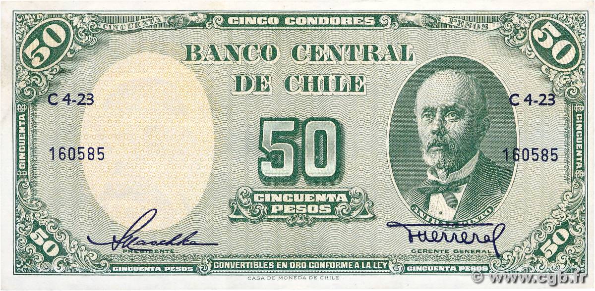 50 Pesos CHILE  1958 P.121a VF