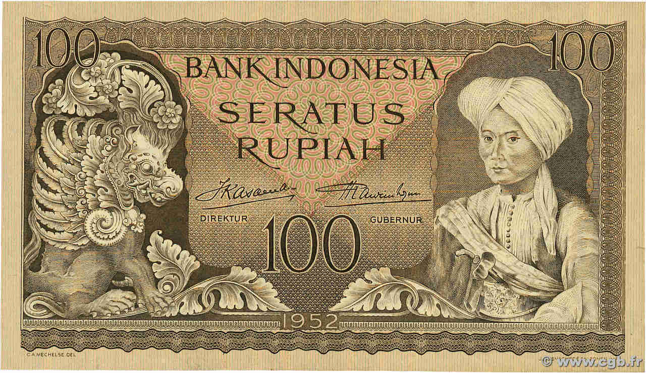 100 Rupiah INDONESIA  1952 P.046 EBC+