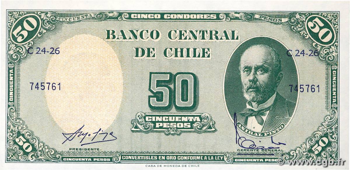 5 Centesimos sur 50 Pesos CHILE  1960 P.126b UNC