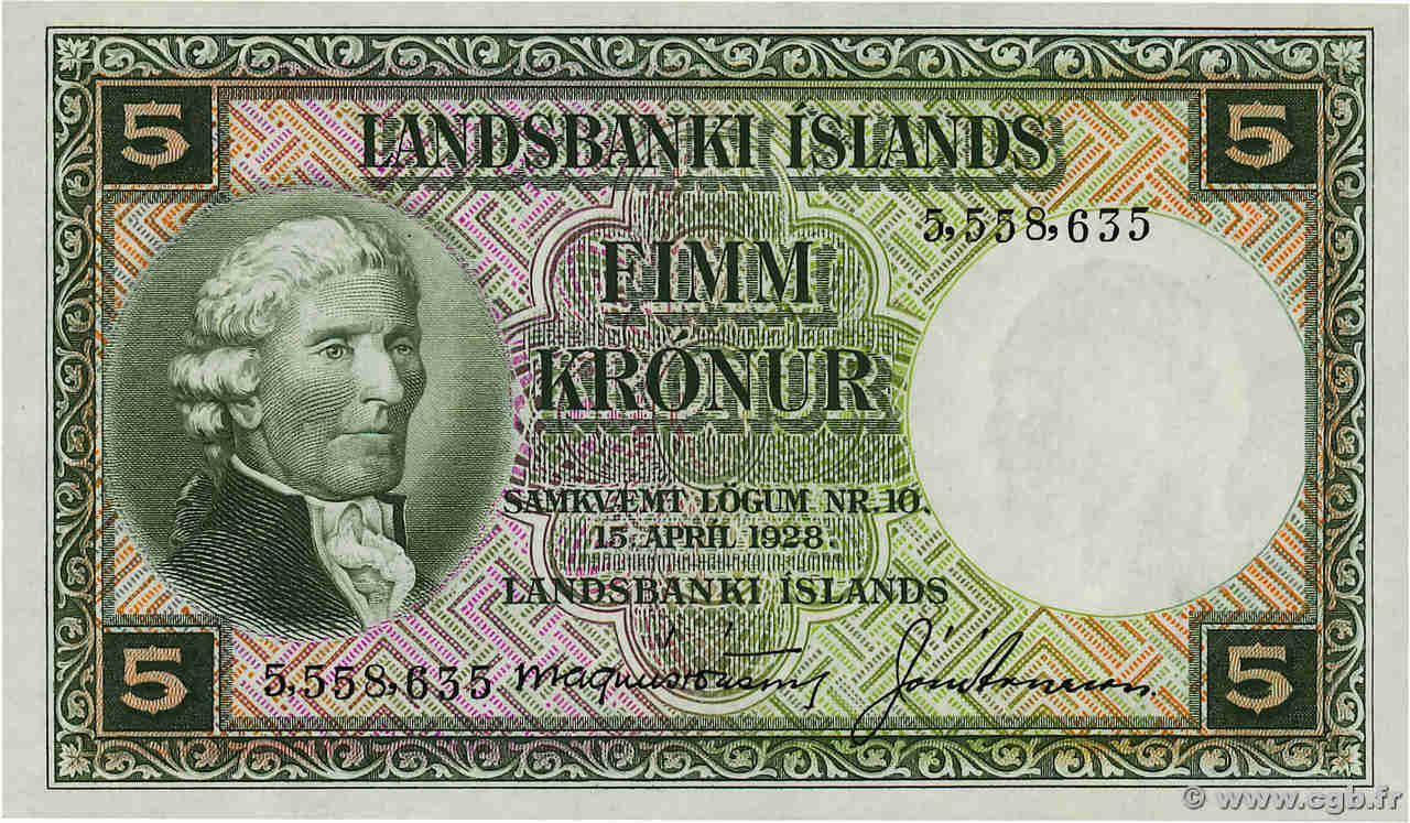 5 Kronur ISLAND  1948 P.32a ST