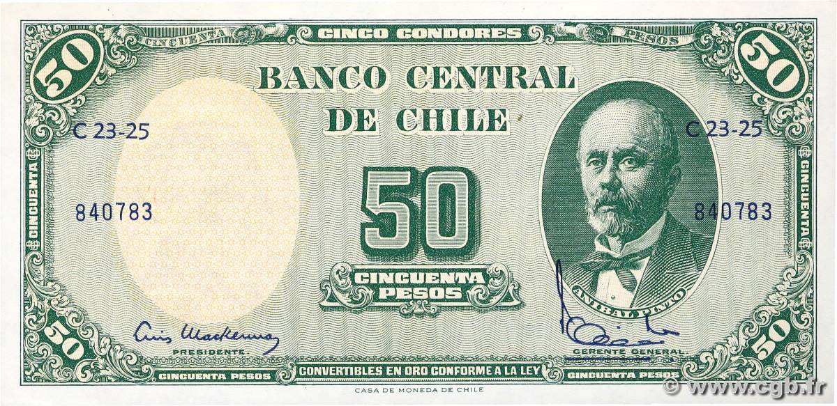 5 Centesimos sur 50 Pesos CHILI  1960 P.126b pr.NEUF