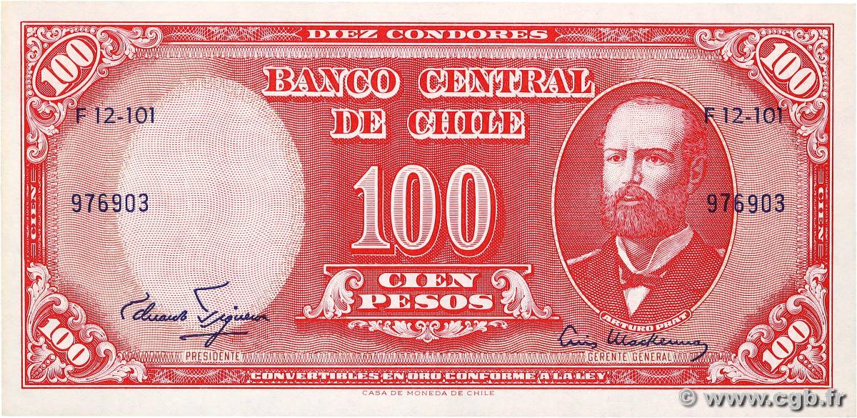 10 Centesimos sur 100 Pesos CHILE  1960 P.127a AU+