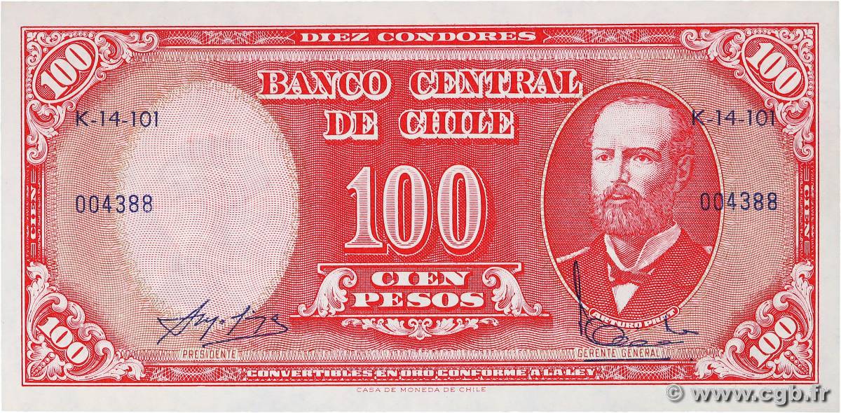 10 Centesimos sur 100 Pesos CHILE  1960 P.127a UNC-