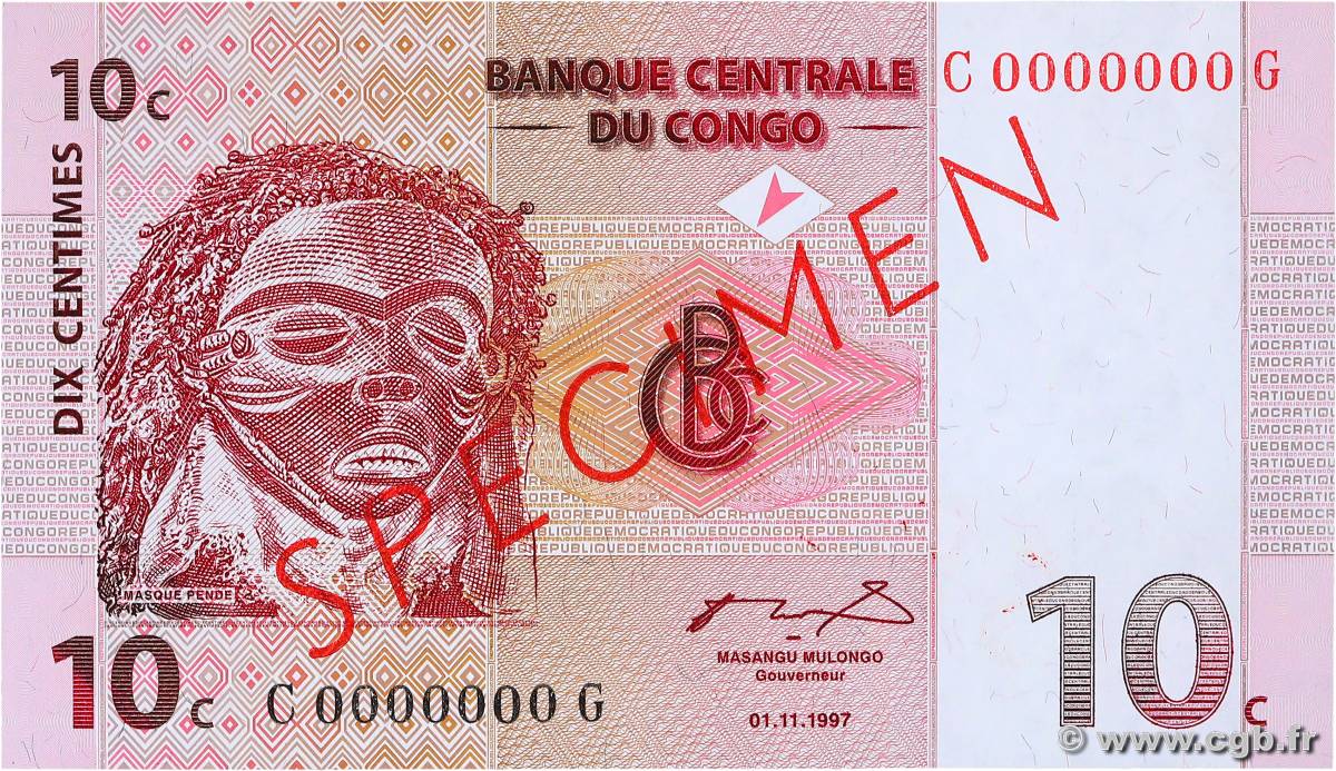 10 Centimes Spécimen REPUBBLICA DEMOCRATICA DEL CONGO  1997 P.082s AU