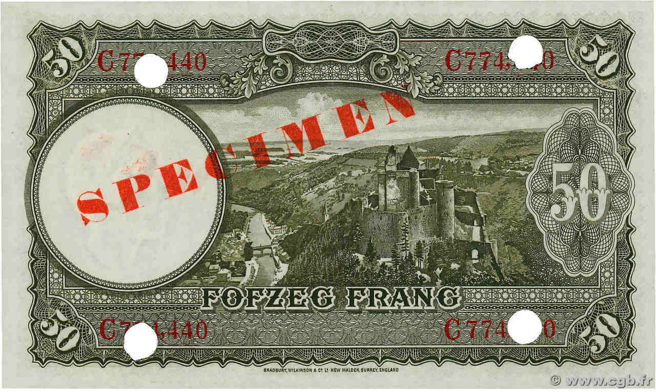 50 Francs Spécimen LUXEMBOURG 1944 P.46s 531710 Banknotes
