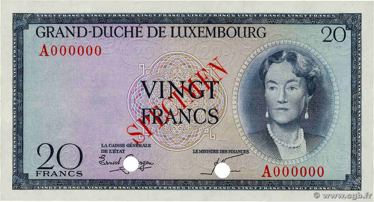 20 Francs Spécimen LUXEMBOURG  1955 P.49s NEUF