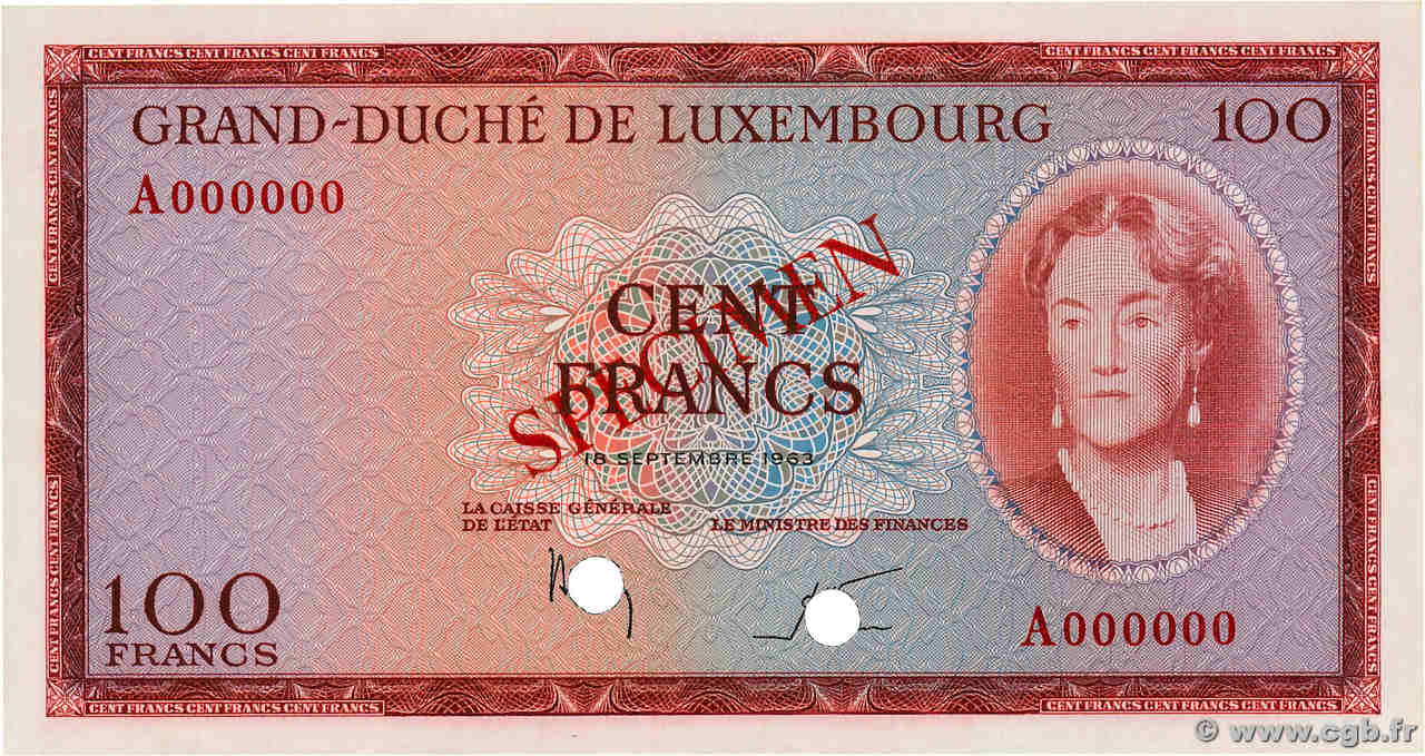 100 Francs Spécimen LUXEMBOURG  1963 P.52s NEUF