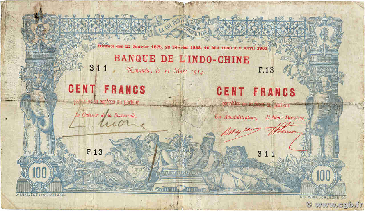 100 Francs  NOUVELLE CALÉDONIE  1914 P.17 F-